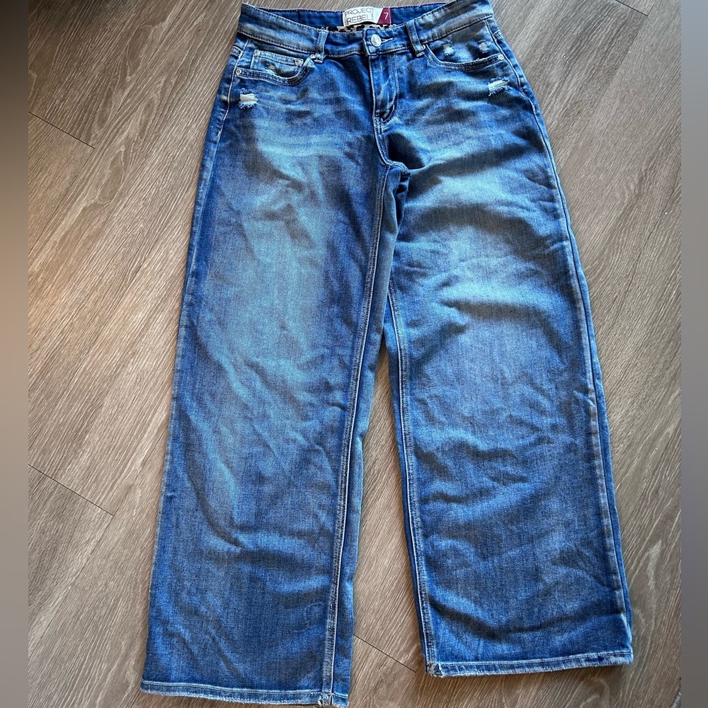 Project Rebel Baggy Wide Leg Jeans Medium Wash Distressed 7